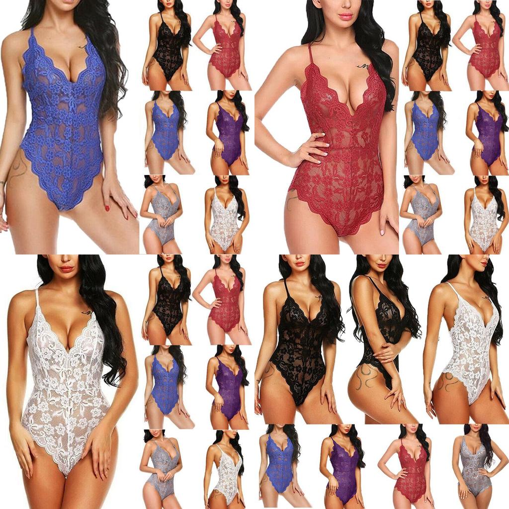 Women Stretch Lace Bodysuit Lingerie Sleeveless V Neck Top Jumpsuit Vest S3xl