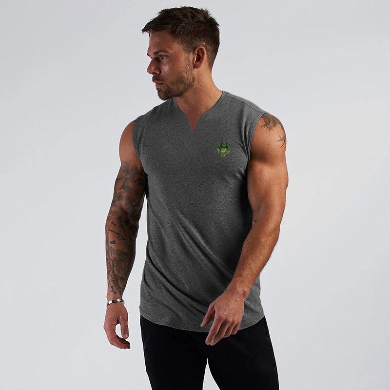 Summer Tank Top Bodybuilding Fitness Gyms Shirt Breathable V-neck Tank Top Men Gyms Jogging-clothing Stringer Training Shirt