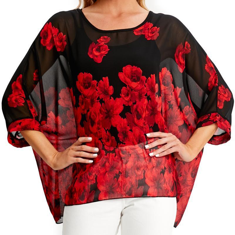 Женская свободная шифоновая летняя блузка-туника с цветочным принтом в стиле бохо, пляжные накидки