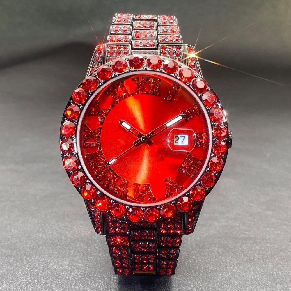 Luxury Diamond Watch for Men Fashion Bling Iced Out Day Date Watches Hip Hop Stainless Steel Quartz Man Clock