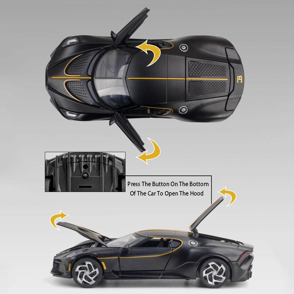 1:24 Bugatti Lavoiturenoire, модель спортивного автомобиля из сплава, литье под давлением и игрушечный транспорт, металлическая модель автомобиля, имитация звука и света, подарок