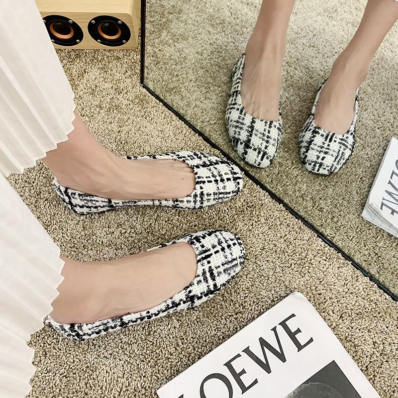 Для женщин и девочек однотонные удобные повседневные туфли без шнуровки большого размера на плоской подошве в клетку в клетку