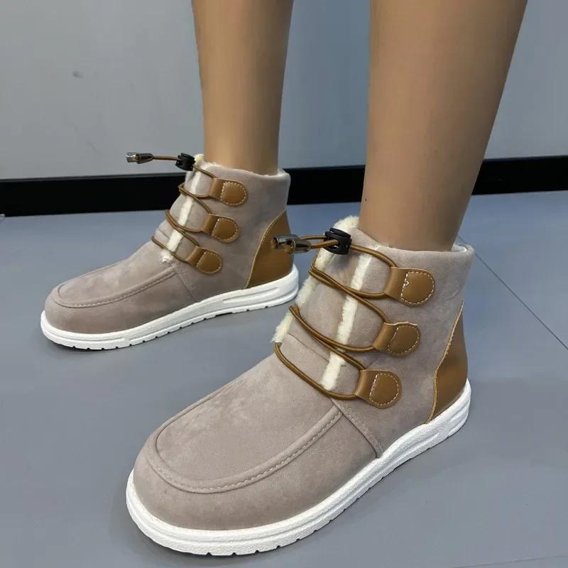 2024 Осень Зима Удобные и Элегантные Женские Ботинки Круглый Носок Плоские Ботильоны Платформа Повседневная Шнуровка Модная Женская Обувь