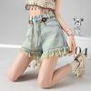 Hairy A-line Denim Shorts Women's Summer Ethnic Style Design Tassel High Waist Wide Leg Hot Pants