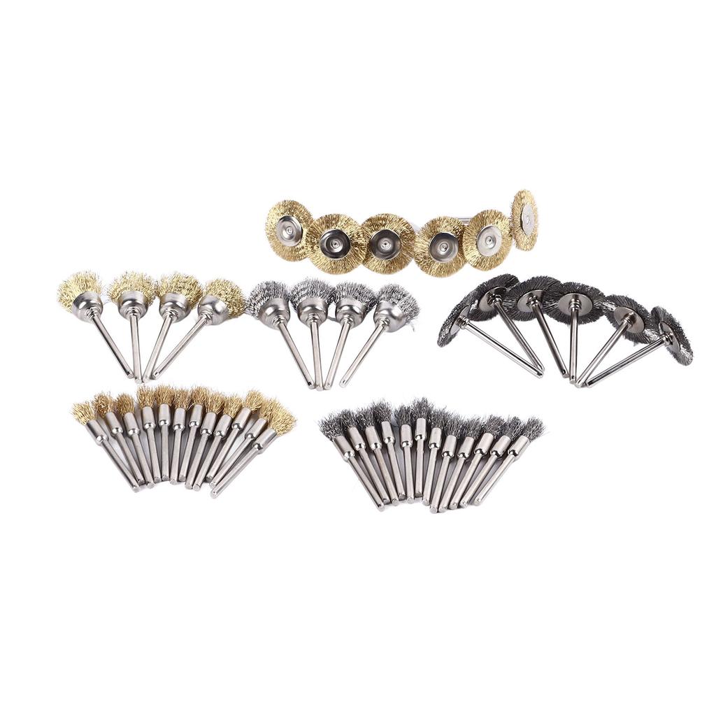 44 Pcs Wire Brush Set Brass Steel Wire Pen Cup T Shape Brush Set for Cleaning Polishing Deburring