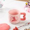Cute Cartoon Ceramic Cup Powder Bear Mug with Lid Spoon High Looking Girl Drinking Water Cup for Home Use