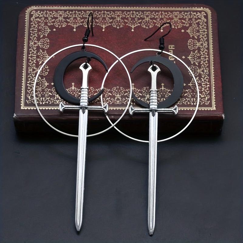 Черная Луна, серебристый меч, полый круг, дизайн, висячие серьги в готическом стиле, креативный подарок для женщин и девочек, повседневные