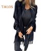 Winter Fall Women Jacket Thick Fleece Fringe Tassel Hem Long Bat Sleeves Open Stitch Cardigan Knitted Fuzzy Mid Length Coat Outdoor Daily Wear Shawl
