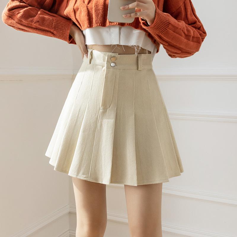 Осенние и зимние женские юбки. Вельветовая плиссированная юбка. Универсальная тонкая юбка. Дизайн-полюбка с надписью. Юбка-суета.