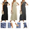 Летнее женское платье с круглым вырезом, трапециевидной формы, без рукавов, со свободной талией, однотонное, до щиколотки, длиной, OL, повседневное платье макси