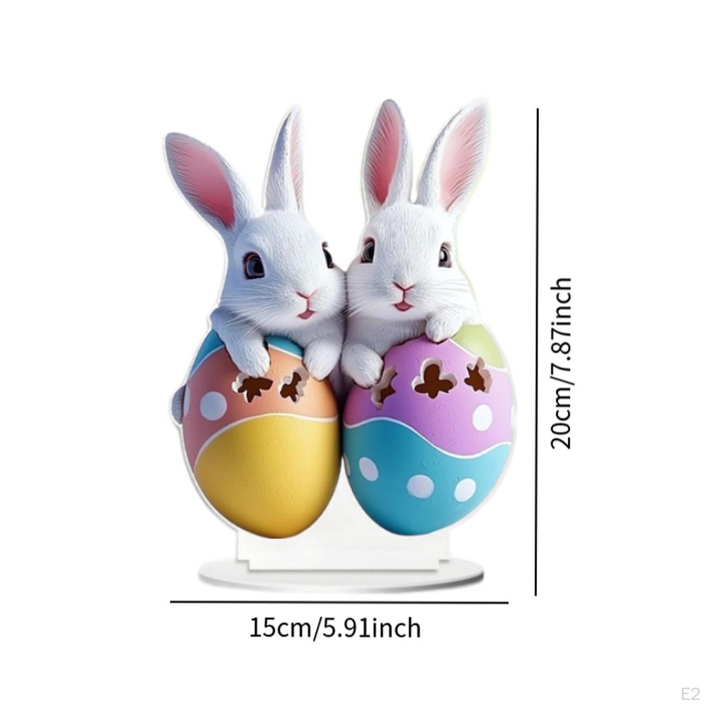 2D Acrylic Sign Easter Bunny Ornament Colorful Egg Decoration Desktop Decor for Gifts
