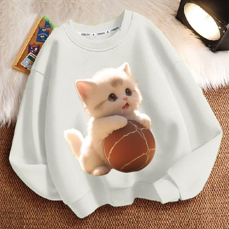 Cute Cat Hoodies for Children In Autumn and Winter, Casual Long-sleeved Round-neck Hoodies for Boys and Girls