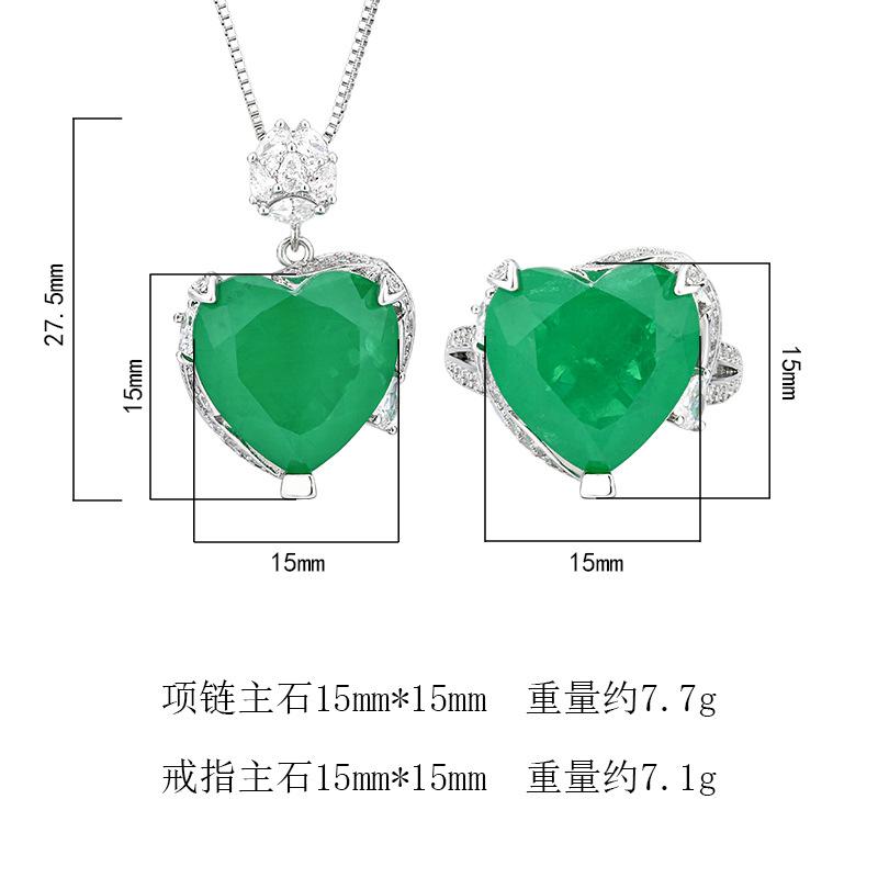 New Jewelry Set Heart-shaped Ring Necklace Grandmother Green Vintage Niche High-end Adjustable Women