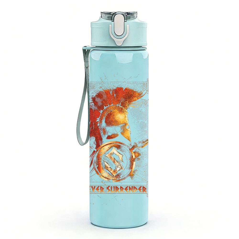 1PC Orange female vintage portrait print 750ml colorful plastic sports water bottle leakproof pop up lid with straw for outdoor work home use