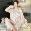"Korean Ins-Style Imitation Silk Pajamas: Women's Long-Sleeve Cute Bear Dot Set"