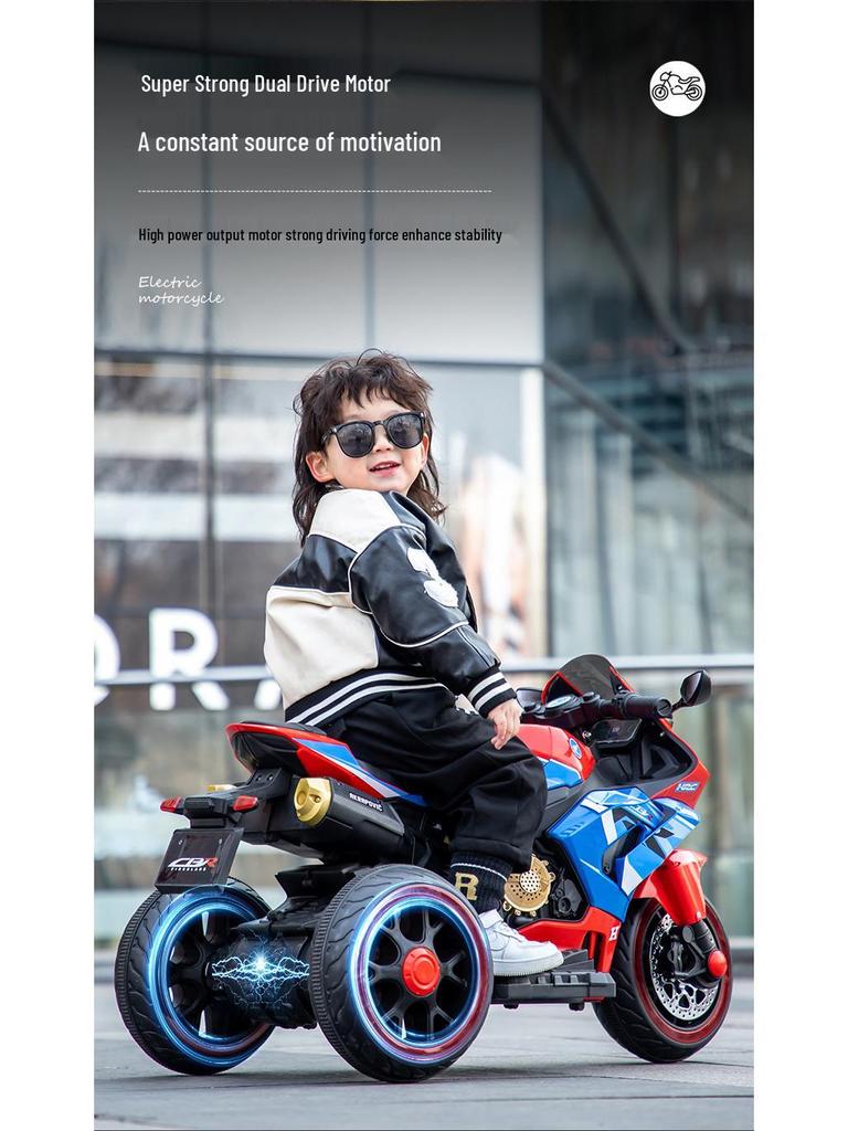 Электрический трехколесный велосипед для детей с пультом управления, двойным приводом, аккумуляторной батареей, подходит для мальчиков и девочек.