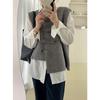 Весна и осень Наружная одежда внахлест Кардиган Камзол Темперамент Литературный стиль Нишевый дизайн Нерегулярный вязаный жилет Жилет для женщин