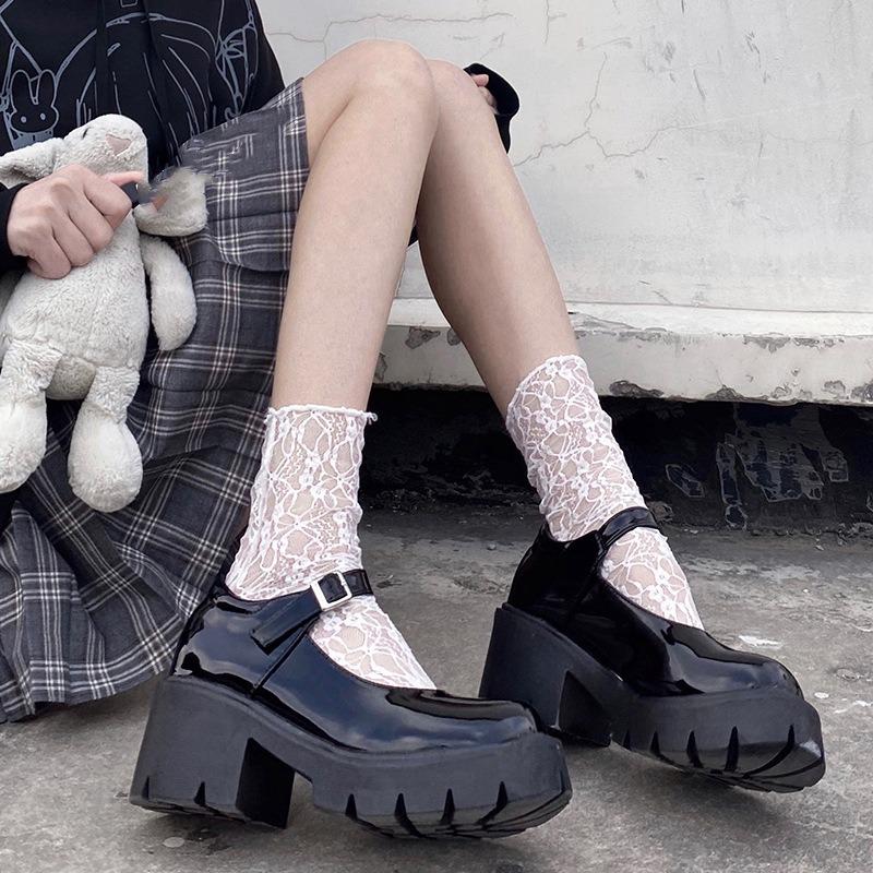 Женские весенне-летние тонкие носки-гольфы из дышащей сетки с цветочным полым кружевом