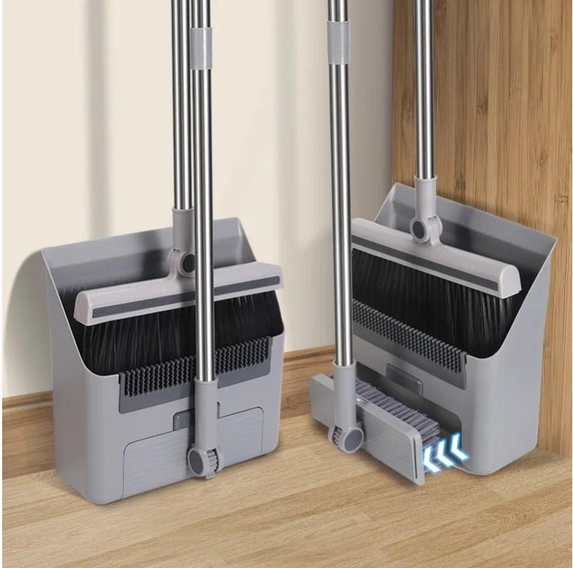 Набор веник и совок, щетка для пола, для помещений, не прилипает волос, длинная ручка, утолщенный веник со стоячим совком, комбинированный набор, инструменты для уборки дома