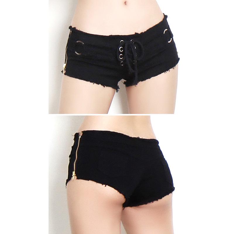 Женские хлопковые шорты с ультранизкой талией - Стройнящие, Сексуальные, На шнуровке, Боковой разрез, Черный/Белый, Модные, Горячие шорты