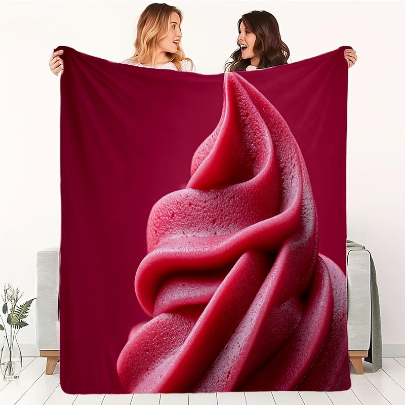 Strawberry ice cream pattern Flannel printed blanket suitable for all seasons suitable for living room office sofa and travel