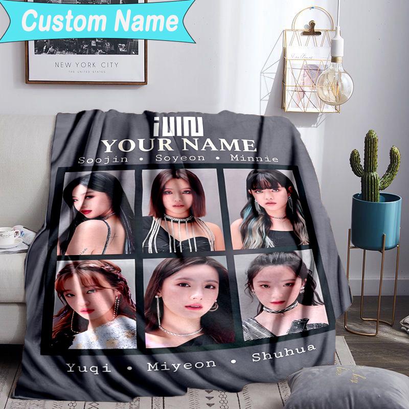 Custom Name Blanket Kpop idle Colorful Dreams Blanket Bedding Blanket for Travel, Camping, Living Rooms, Offices, Sofas, Fan Christmas gift