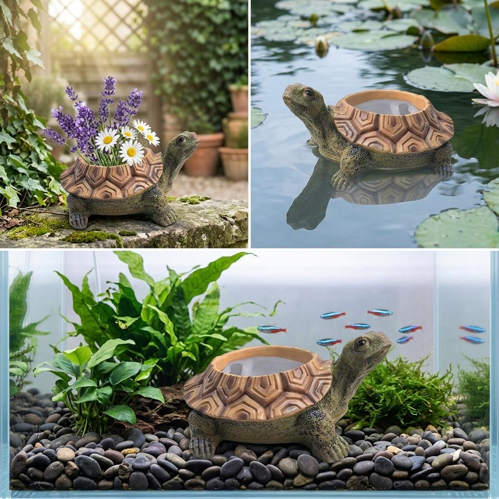 Turtle Shaped Vase Ornament Waterproof Resin Decor for Garden Pool Courtyard