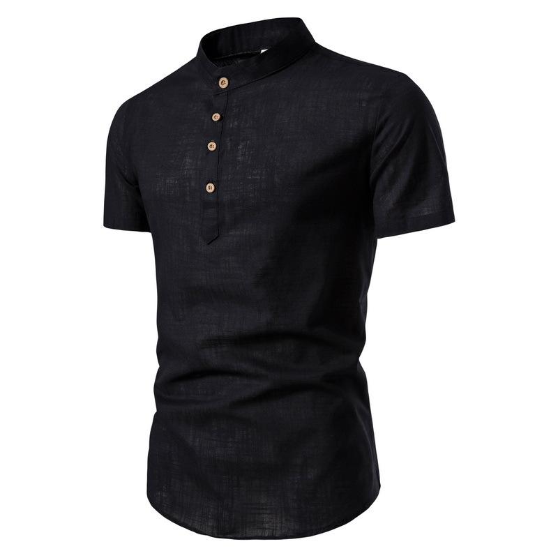 Summer Thin Solid Mock Neck Men's Short Sleeve Shirt Fashion Breathable Comfortable Casual Shirt