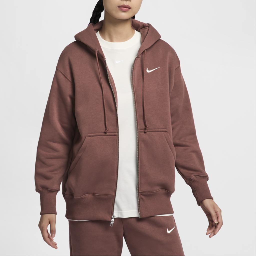 Nike Sportswear Phoenix Fleece Swoosh Hooded Zip-Up Comfortable Long Sleeve Sweatshirt Women Sweatshirt Red-Brown Sail DQ5759-218