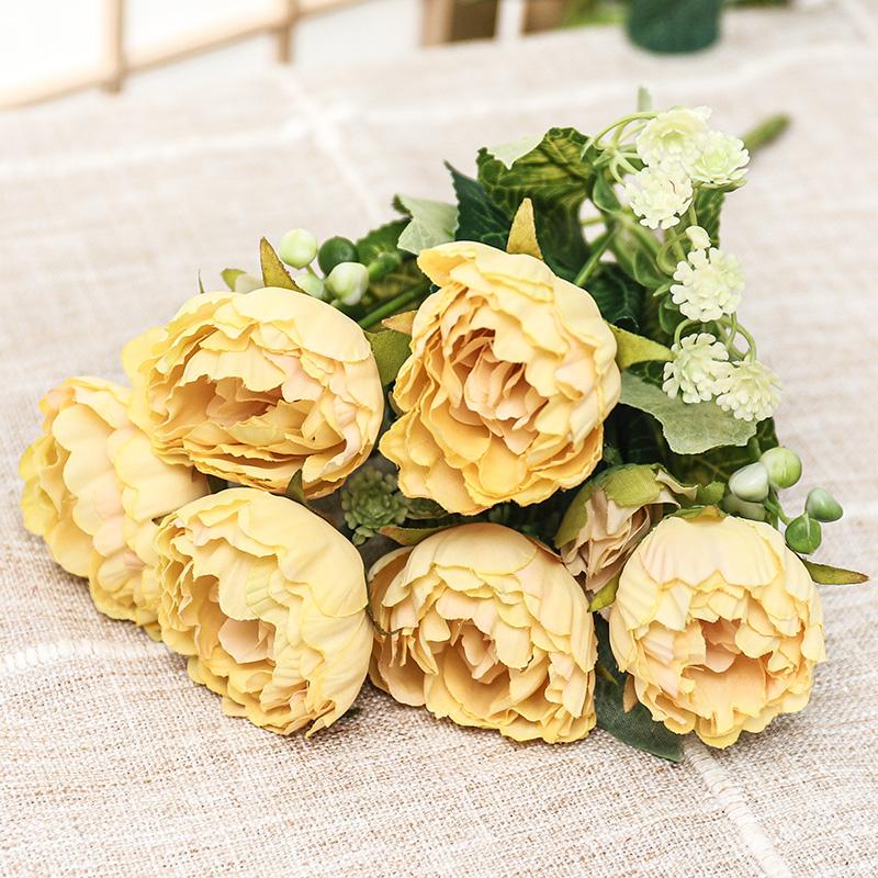 Artificial Flowers Decor 7 Heads Silk Peony Rose Hydrangea Bouquet Home Christmas Party Decorations Wedding Bride Fake Flowers