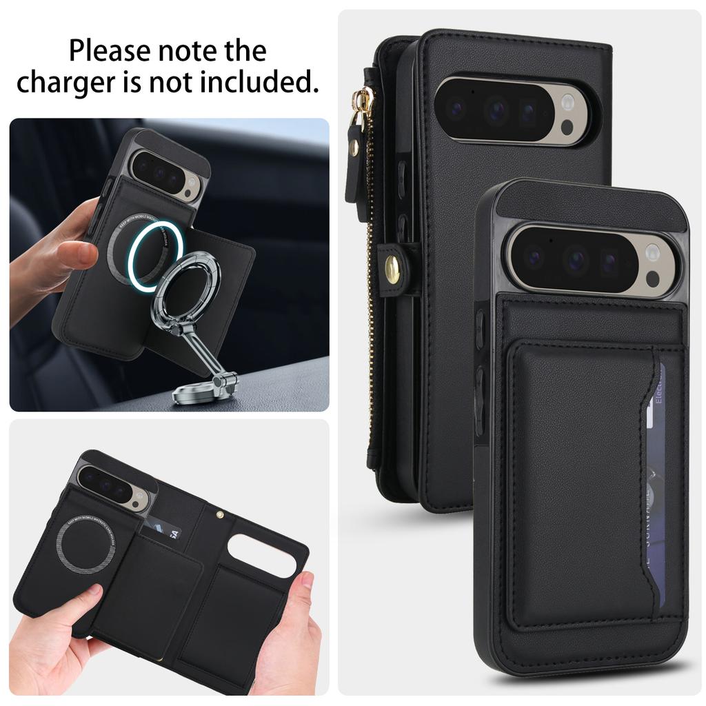 Для Google Pixel 9 Pro XL Чехол-кошелек Магнитный Съемный Кожаный Чехол для телефона из ПУ с 2 ремешками