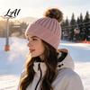 Machine Washable Winter Caps Knitted Hat for Women Cold Weather Fleece Lined with Pom Thermal Beanies Pom Chunky Snow Hat Soft Ribbed Knit