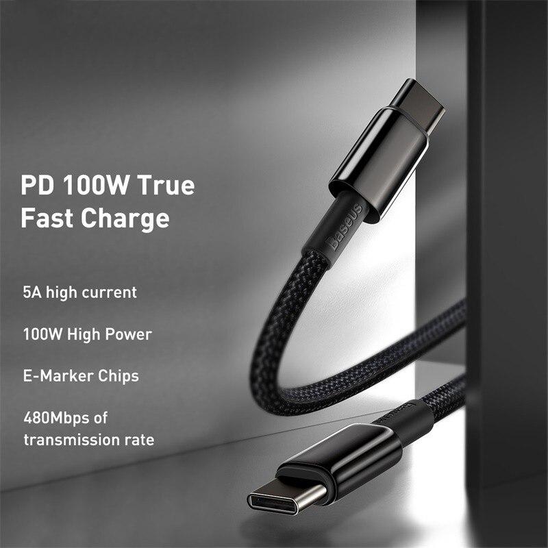 Baseus 100W Type C Cable For iPhone 15 USB C PD 5A Fast Charging Charger Wire Cord For Macbook Samsung Xiaomi Type C Laptop USB C Cable
