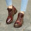 Genuine Leather Retro Shoes Women Boots Zip Round Toe Mixed Colors Sewing Handmade Concise Platform Boots