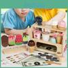 Pretend Kids Wooden Ice Cream Shop Playset With Natural Finish For Gift Birthday