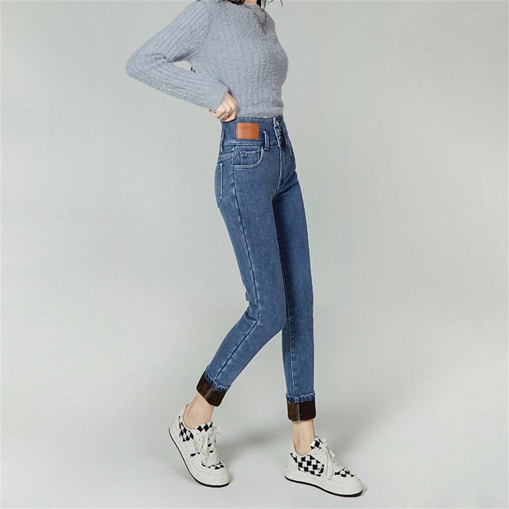 Commuting Wind Stretch High Waist Autumn Winter Pencil Pant Female Casual Velvet Jeans Womens Harajuku Jean Thick Warm Women Pants