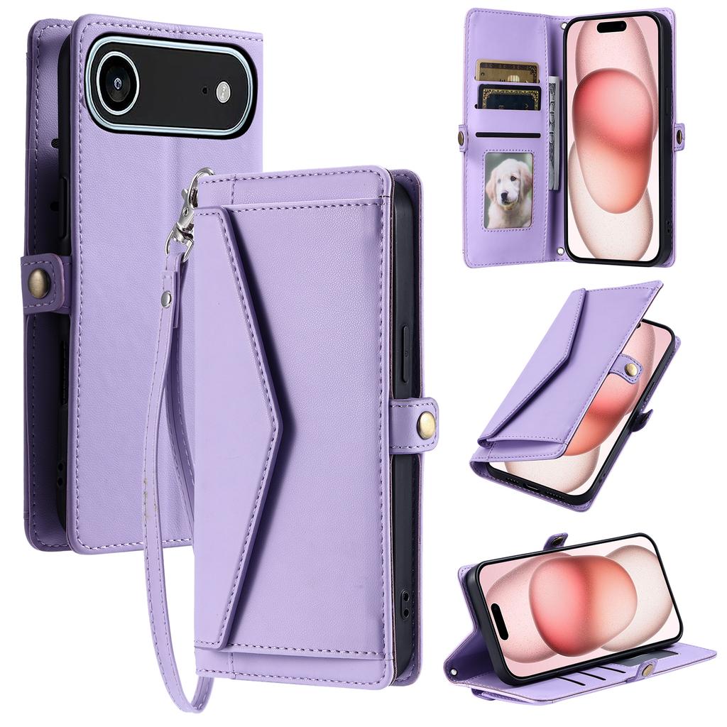 For iPhone 17 Air Leather Case with Wrist Strap Wallet Stand Phone Cover