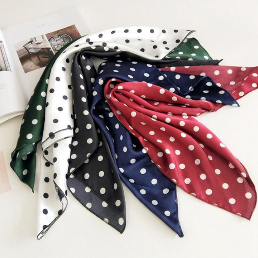 Women Satin Head Neck Scarves Handkerchief Multipurpose Polka Dot Printed Soft Hair Band