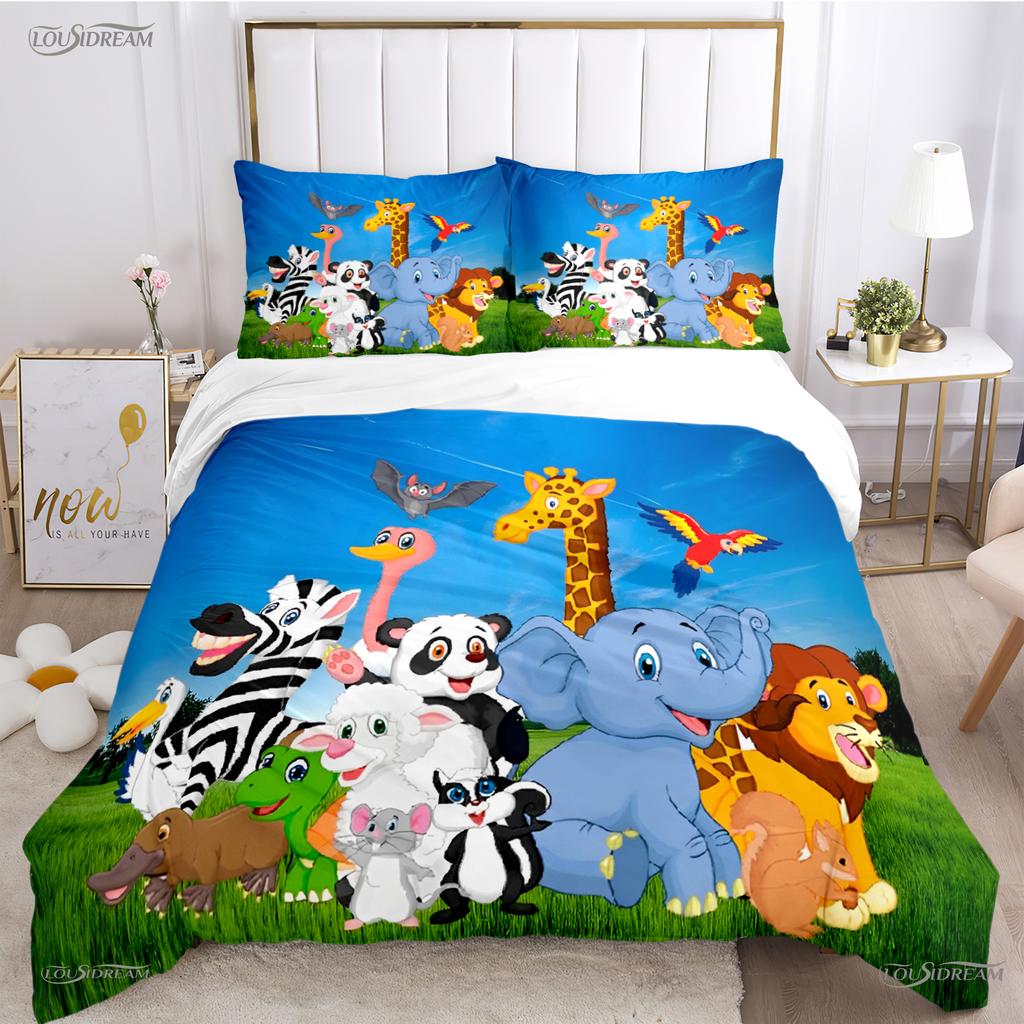 Jungle Animal Cute Casal All Season Duvet Cover Comforter Bedding Sets Soft Quilt Cover and Pillowcases Single/Double/Queen/King