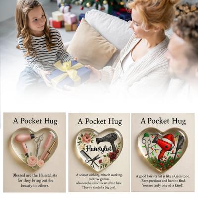 Карманный талисман-обнимашка для парикмахера с позитивной карточкой, эмоциональная поддержка, в форме сердца, рождественский карманный жетон для парикмахера, подарок для поддержки