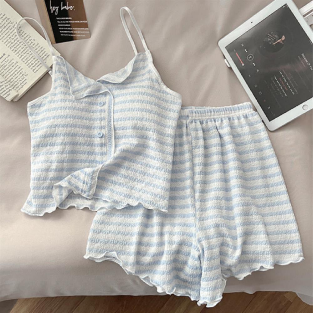 New Arrivals Open Run Women Pastel Striped Sleeveless Shorts Pajama Set