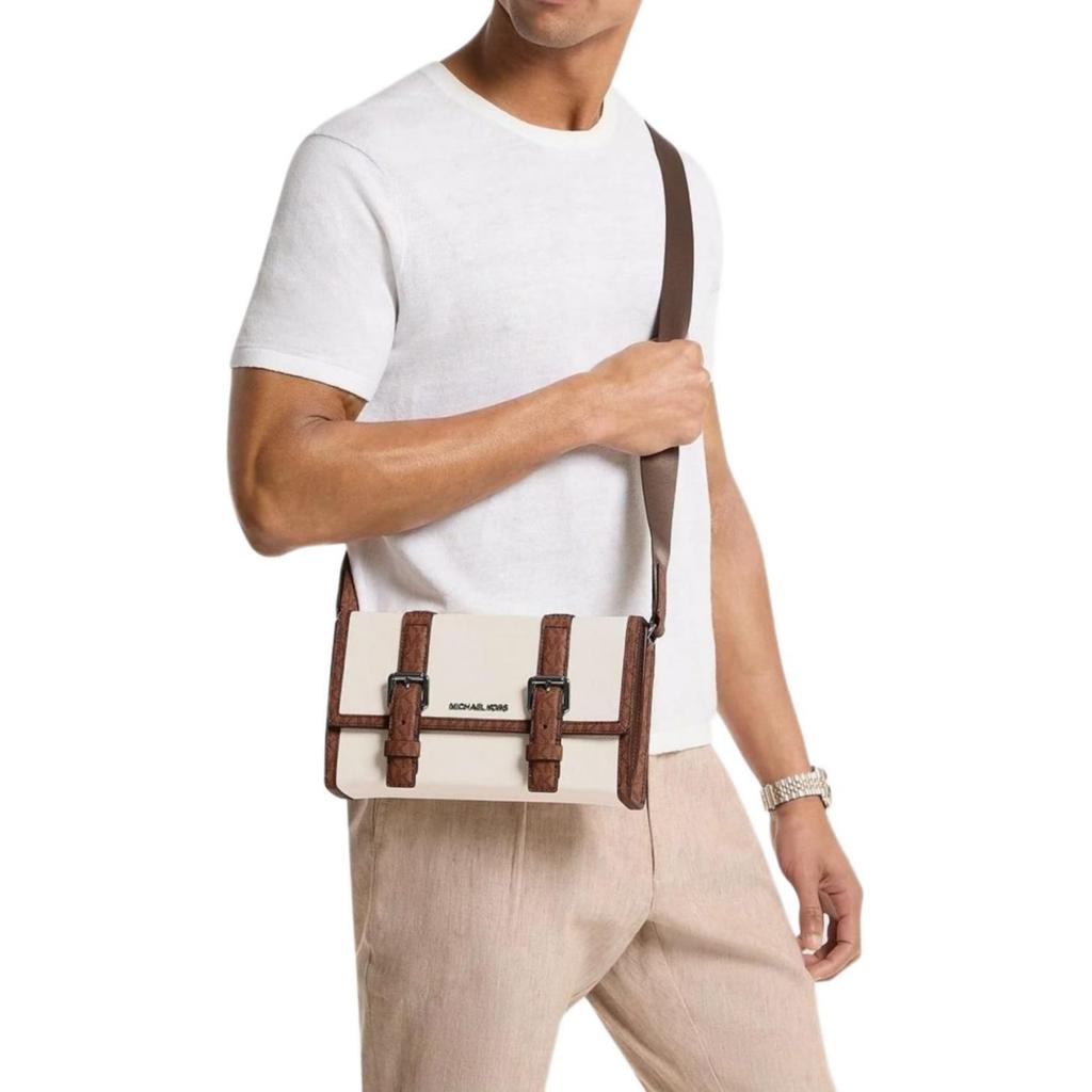MICHAEL KORS COOPER Artificial Leather Crossbody Bags Men's Milk White & Brown 37S6LCOM1O-LT CRM/LUGG
