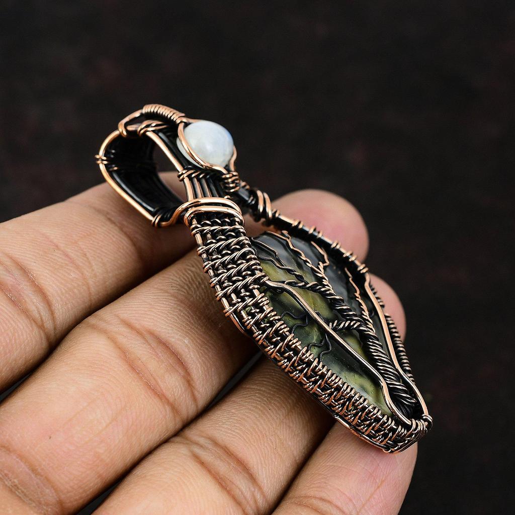 Древо жизни Пикассо Яшма Медный кулон Драгоценный камень Ювелирные изделия Проволочная обертка Подвеска ручной работы Радужный лунный камень Ювелирные изделия Подарок для матери