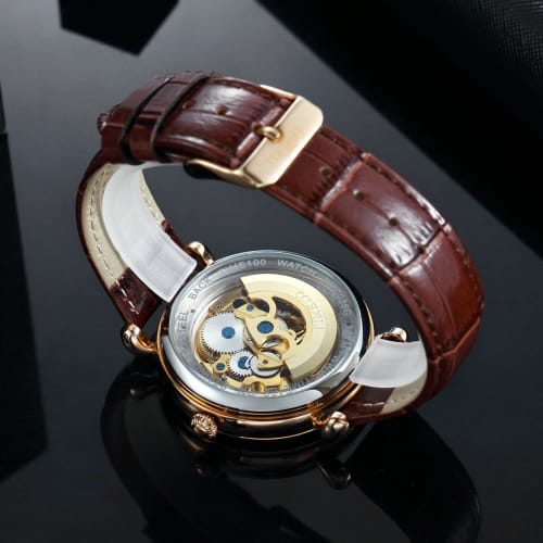 TIME100 Men's Mechanical Watch, Waterproof Skeleton Wristwatch, Easy-to-Read Analog Display, Stylish for Business, Yellow