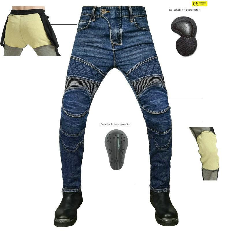 Motorcycle Jeans Men Kevlar Vintage Commuter Riding Pants All-Season Motorbike Anti-Fall Trousers