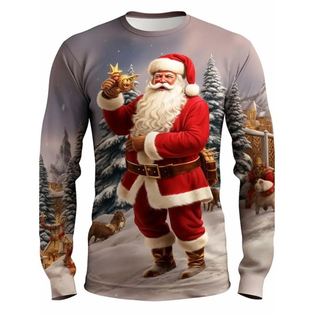 Fashionable Design Men's Long Sleeved T-shirt 3D Printed Christmas Pattern Casual Men's Street Minimalist Harajuku Outdoor