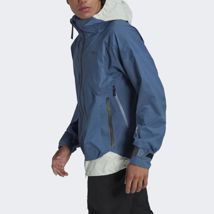 Adidas Terrex Myshelter Gore-Tex Active Rain Jacket Color Block Letter Print Long Sleeve Jacket Men Jacket Blue HH9171