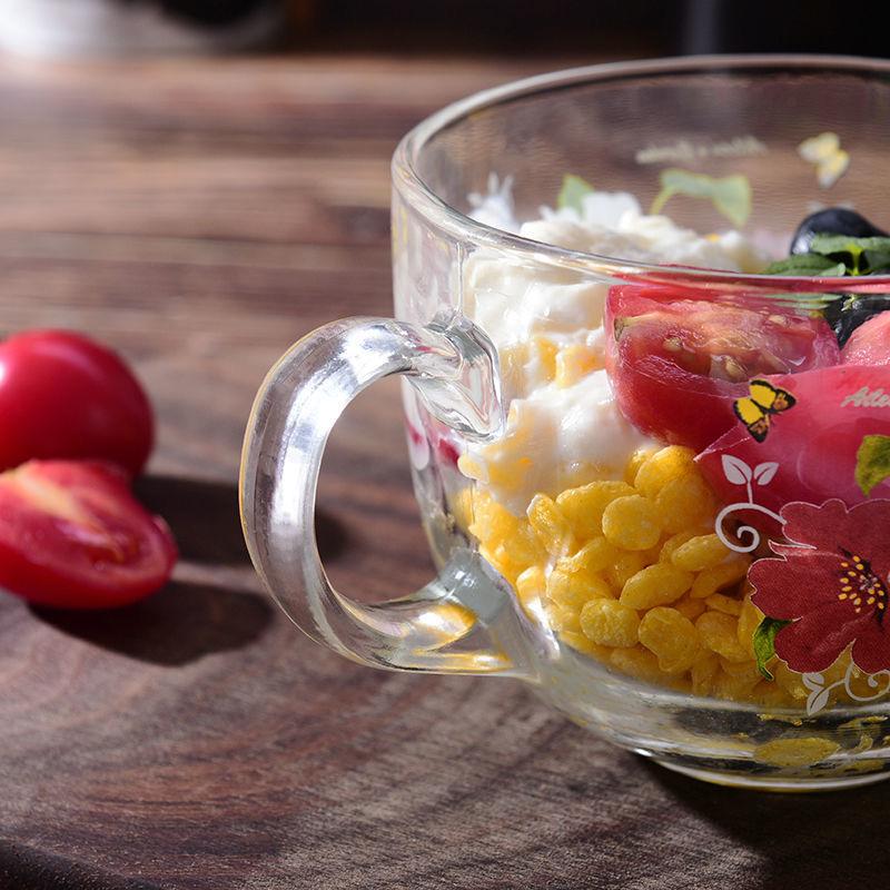 Large Capacity Flower Pattern Breakfast Cup Transparent Glass Mug Water Cup Coffee Cup Milk Cup Mug Afternoon Tea