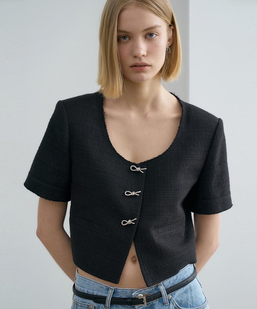 Renej U-Neck Tweed Crop Jacket