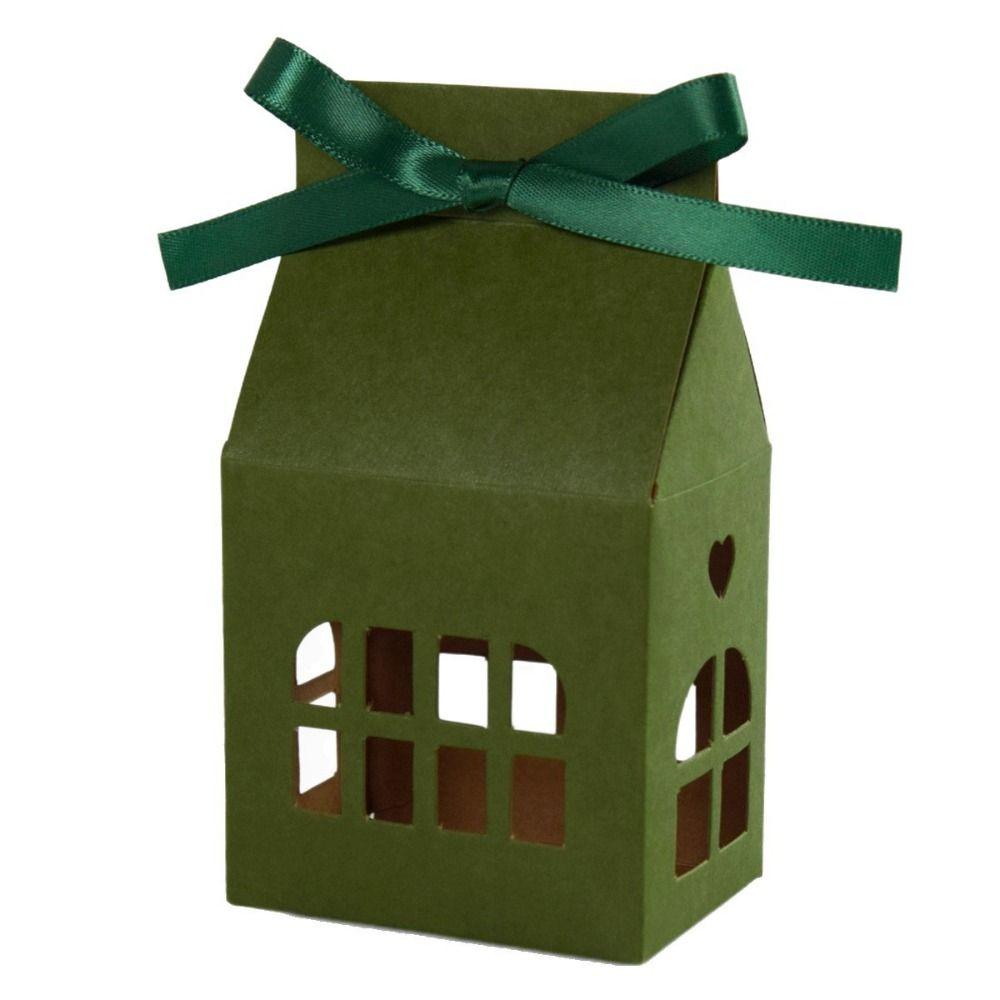 10Pcs House Shaped Xmas Party Supplies Hollow-Out Paper Candy Box Cookie Gifts